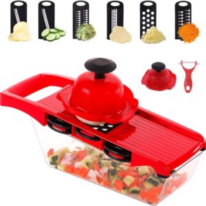 10 in 1 Multi-Function Vegetable and Fruit Chopper, Mandoline Slicer, Onion Potato Cheese Shredder, Salad Spiralizer Cutter, Veggie Grater Dicer Artifact with Vegetable Peeler,Hand Guard and Container